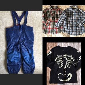 Boys snowpants, 2 shirts, 1 long sleeve tshirt.